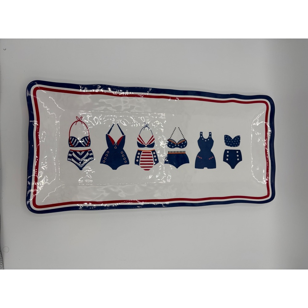 Pier 1 Nautical Retro Swimsuit Melamine Serving Platter Tray Red White Blue